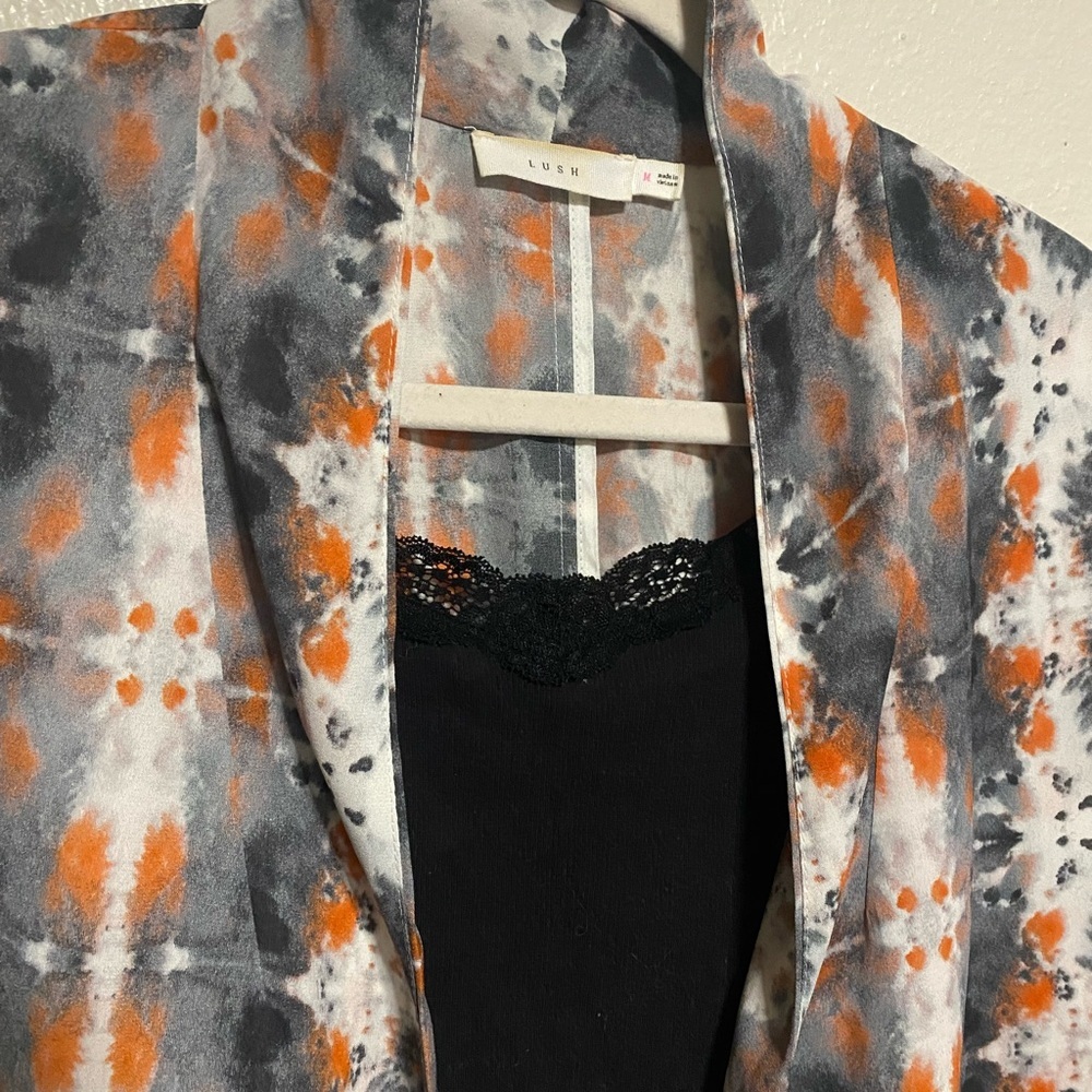 Lush Open Front Abstract Print Blouse Cardigan Top Size Medium - Picture 6 of 7